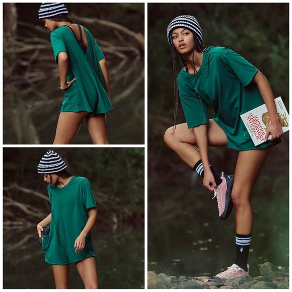 Free People Hot Shot Tee Romper In Heritage Green MEDIUM - Picture 2 of 6